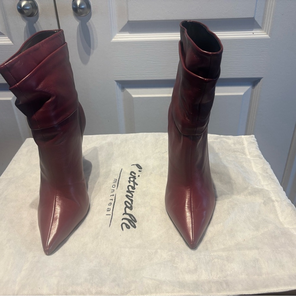 L'INTERVALLE Burgundy Leather Heeled Boots - Picture 3 of 9